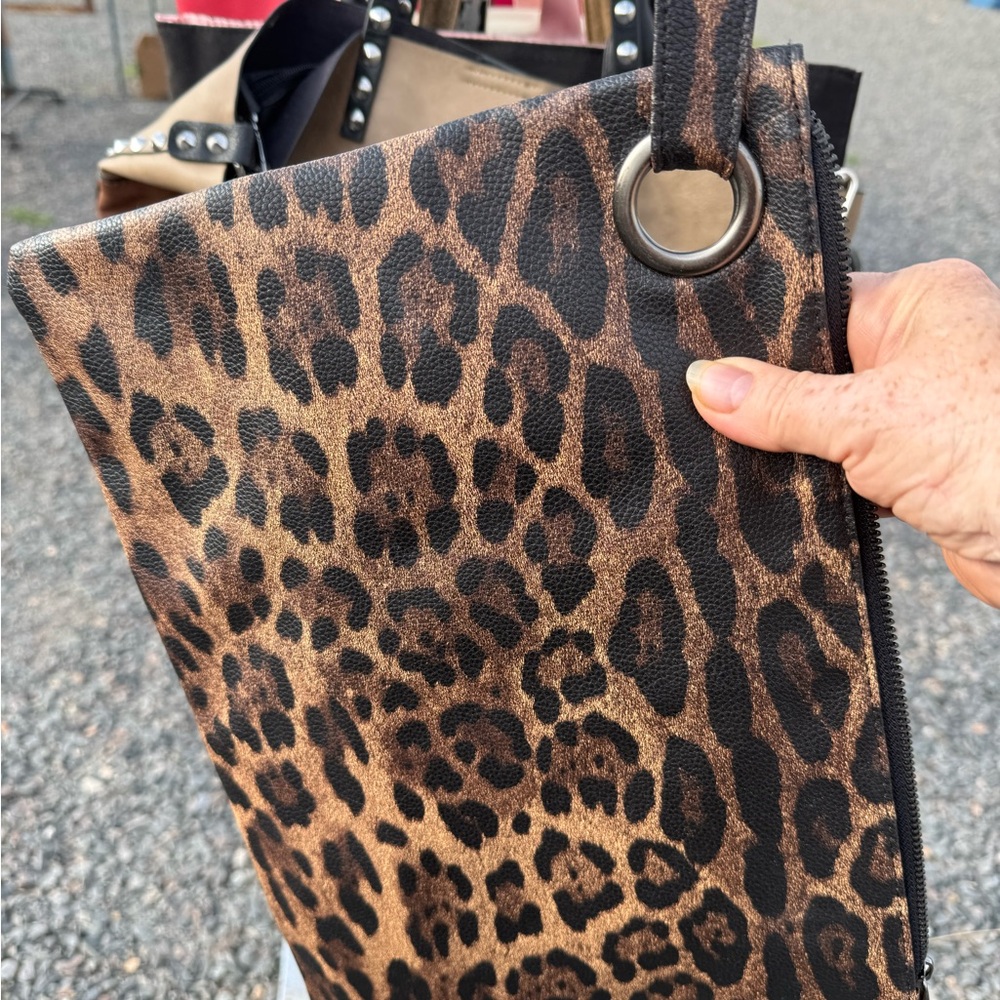 Brown and Black Leopard Print Clutch